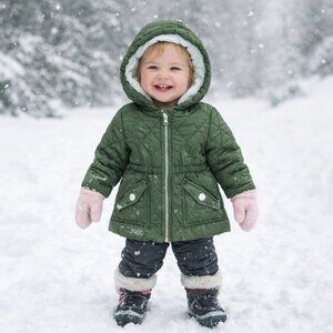 Liv & Lottie Hunter Green Quilted Hooded Jacket 18M — Dark Olive Girls Coat, Coz